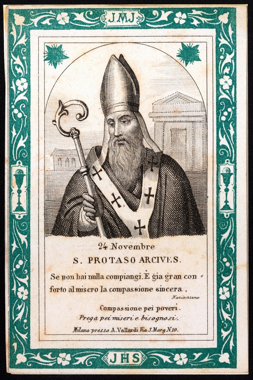 Saint protais, eveque af Milano from billede. Postkort. Begyndelsen af det 20. århundrede. Privat samling af Anonymous Anonymous