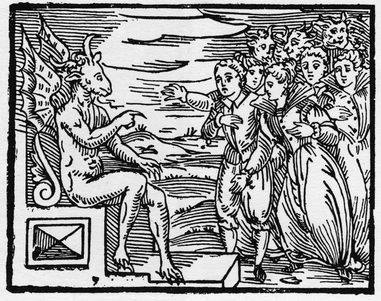 Satan kræver en pagt af de nye troldmænd - "Compendium Maleficarum", omhandler hekse, deres ondskab og deres sortileges af Francesco Maria Guazzo eller Guaccio eller Guaccius (15?? -16??) 1608 Private Collection af Anonymous Anonymous