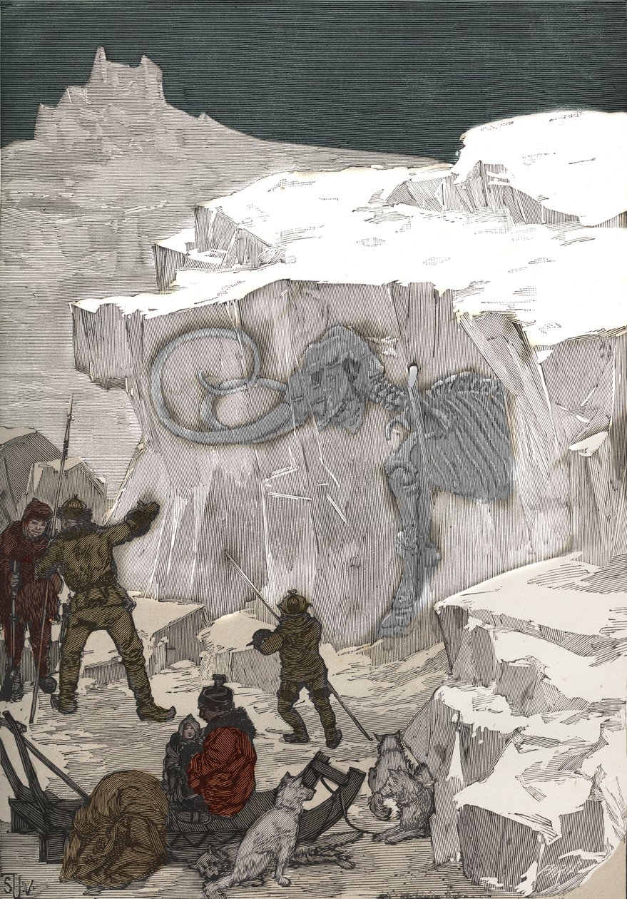 Søg efter mammut fossilt elfenben i Sibirien i det 19. århundrede. Indgravering fra 1885 i "" Les arts et metiers illustres"" af Adolphe BITARD. af Anonymous Anonymous