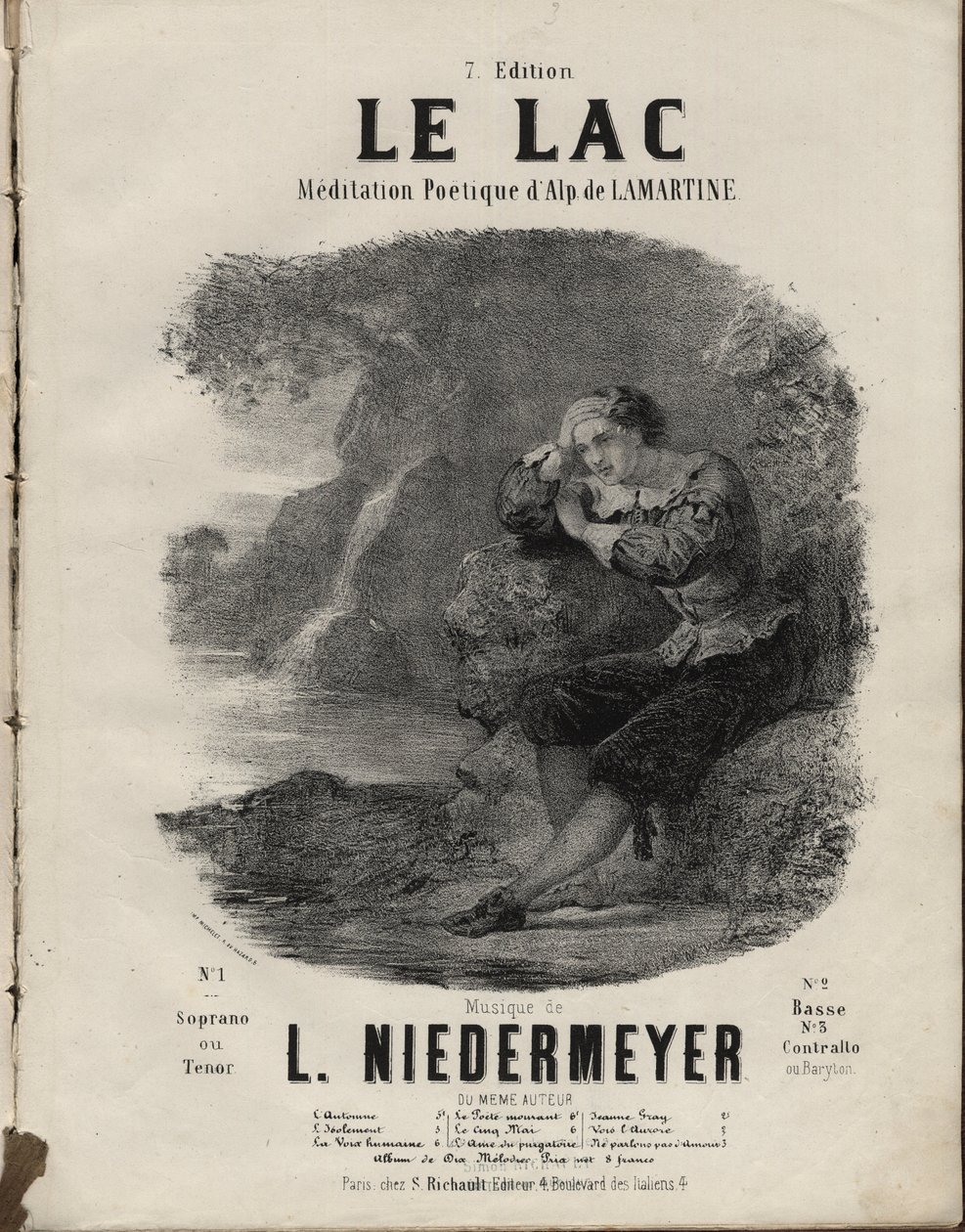 Nodehæfter til "" Le Lac "" Meditation Poetique af Alphonse de Lamartine, musik af Abraham, Louis Niedermeyer Private Collection. af Anonymous Anonymous