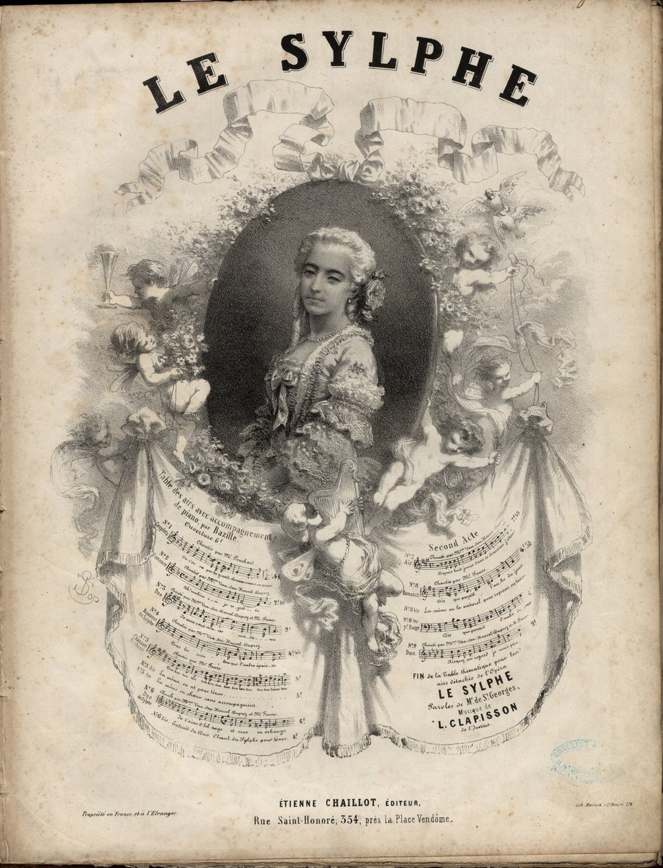 Nodehæfter til "" Le Sylphe"" opera-comique i 2 akter, tekst af M. de Saint-Georges, musik af M. Louis Clapisson 1808-1866 Privat samling. af Anonymous Anonymous