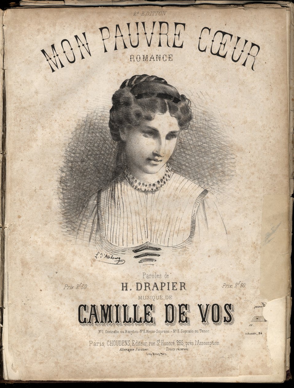 Nodehæfter til "" My poor heart "" tekst af H. Drapier musik af Camille de Vos. Privat samling. af Anonymous Anonymous