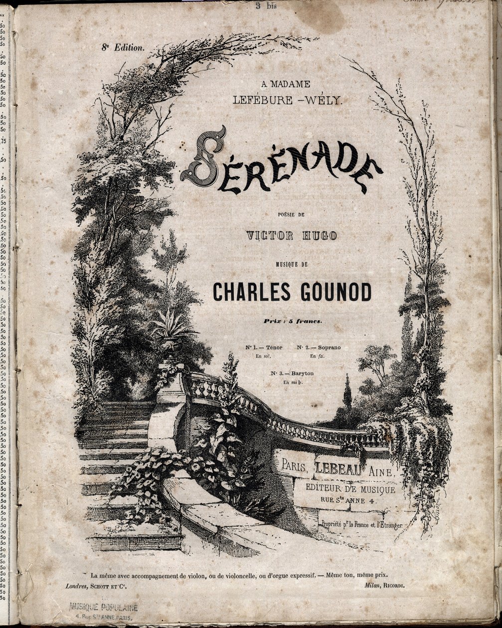 Nodehæfter til "" SERENADE"" poesie af Victor HUGO, musik af Charles Gounod. af Anonymous Anonymous