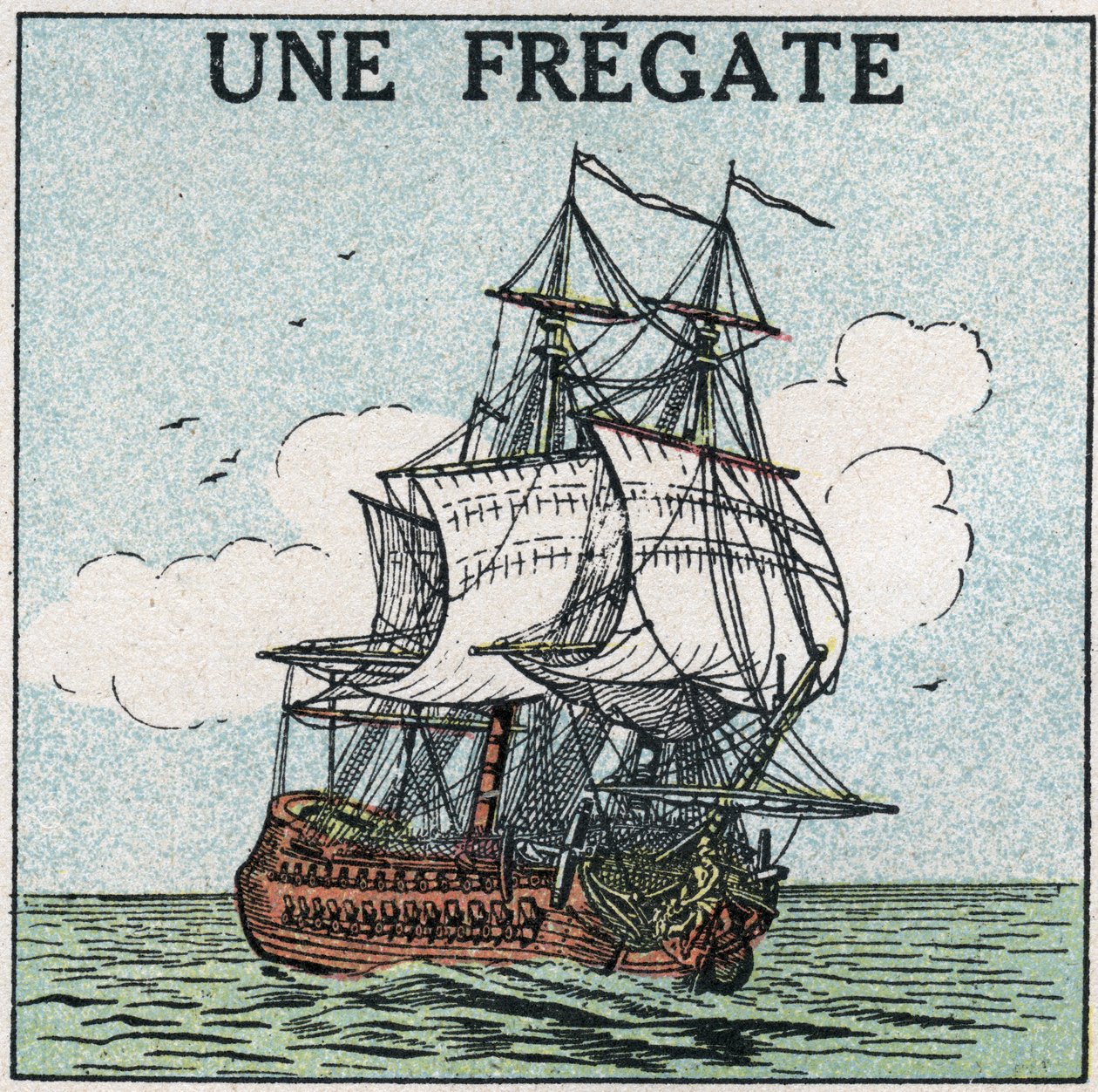 Skibe og skibe: en fregat. Anonym illustration af 1925. Privat samling. af Anonymous Anonymous