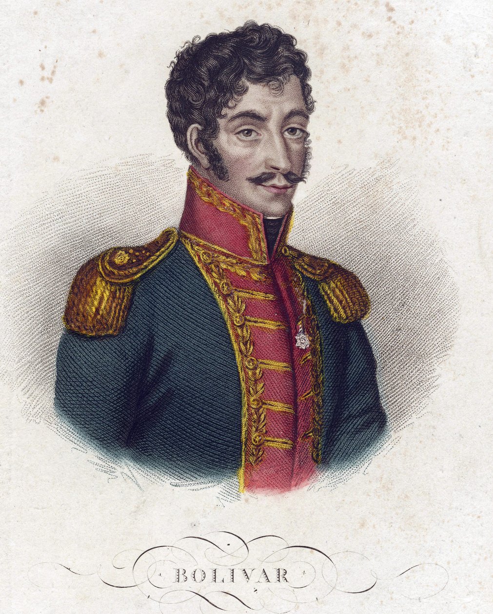 Simon Bolivar (1783-1830) - Anonym - 1825 - Radering, akvarel - 16,6x12 - Privat samling af Anonymous Anonymous
