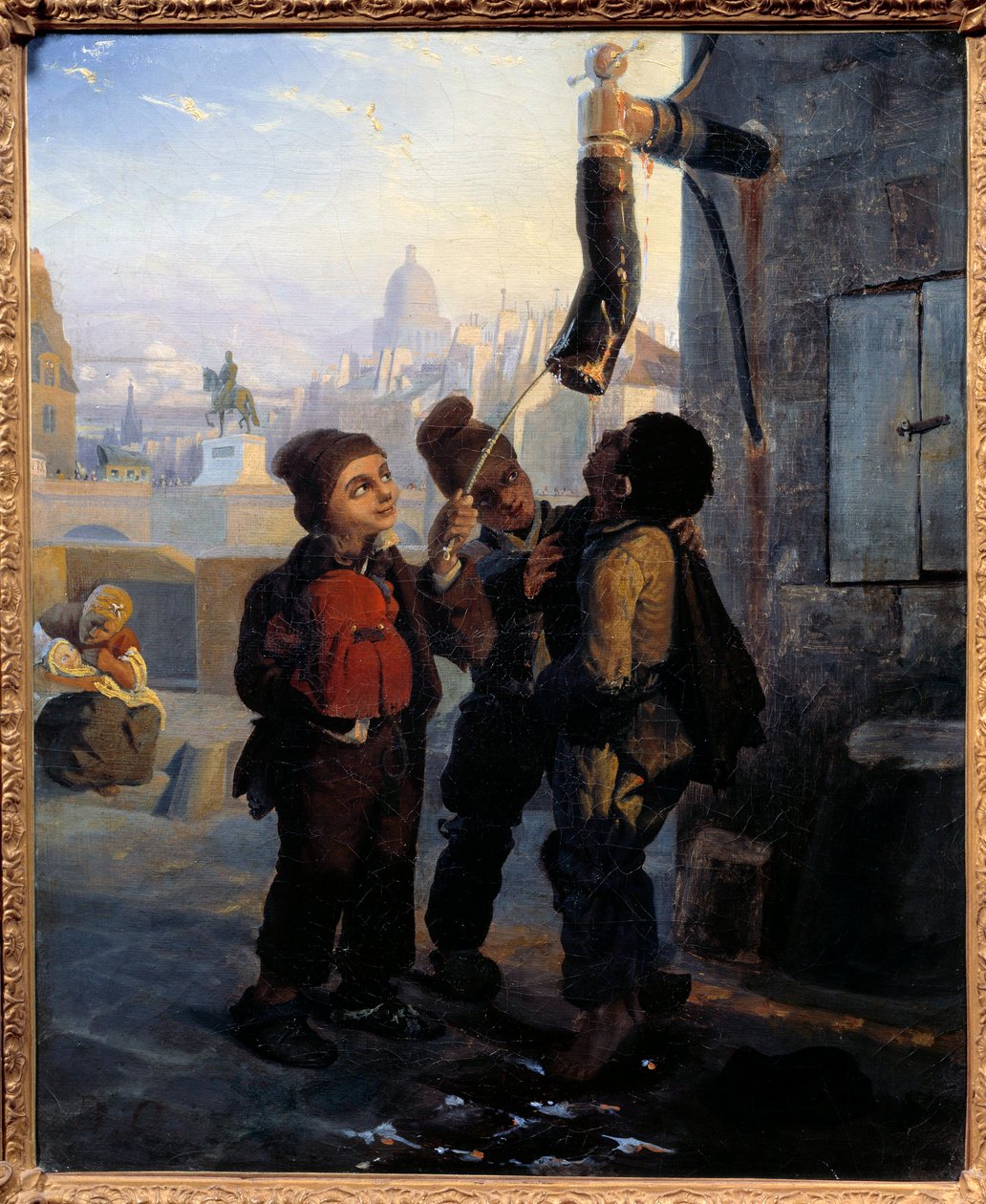Lille skorstensskorsten, der afviger til vandet i en pumpe på Quai du Louvre i 1830 Anonymt maleri. 1830 søn. 0,45x0,38 m af Anonymous Anonymous
