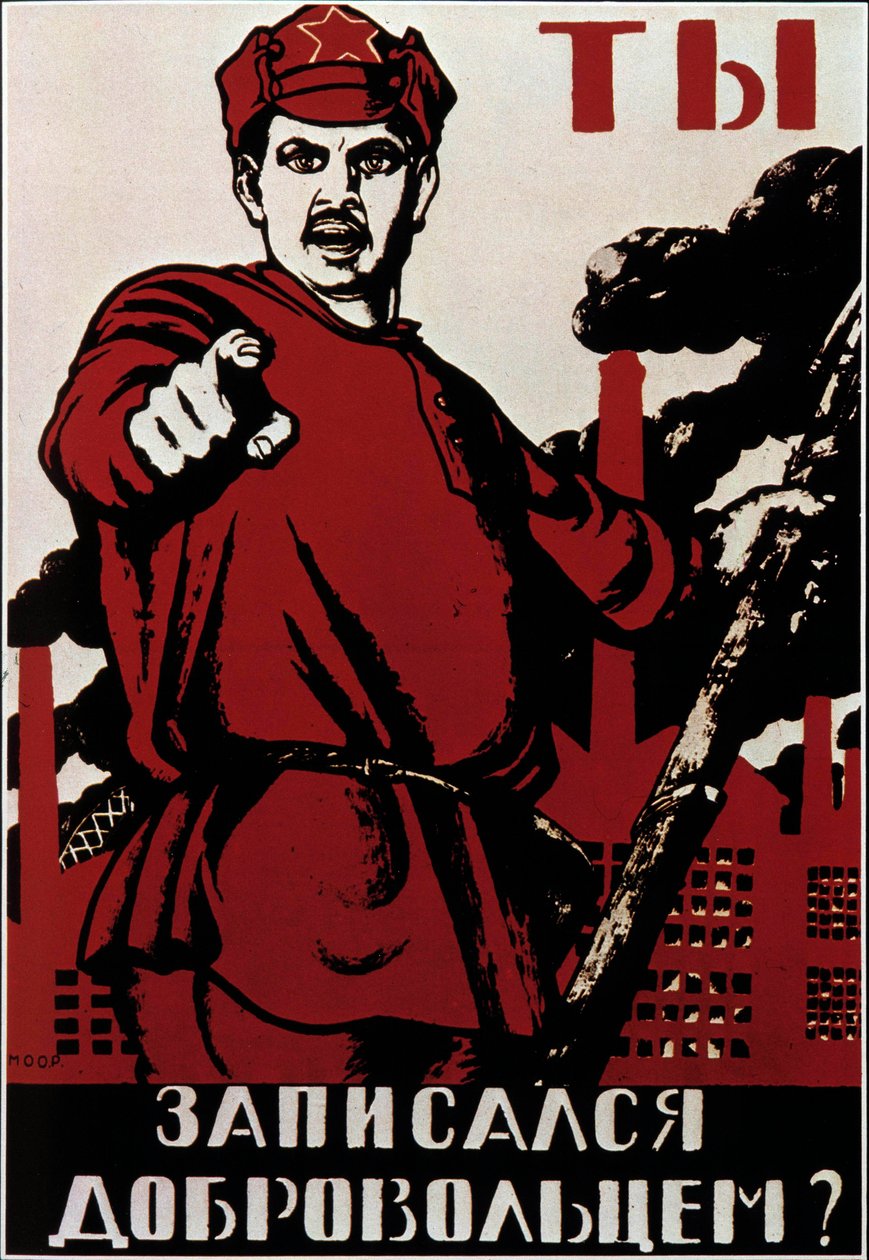 Sovjetisk revolutionær propagandaplakat, der appellerer til russerne mod generalerne fra den hvide arm og samler modstandere af kommunisterne efter den bolsjevikiske revolution i 1917 af Anonymous Anonymous