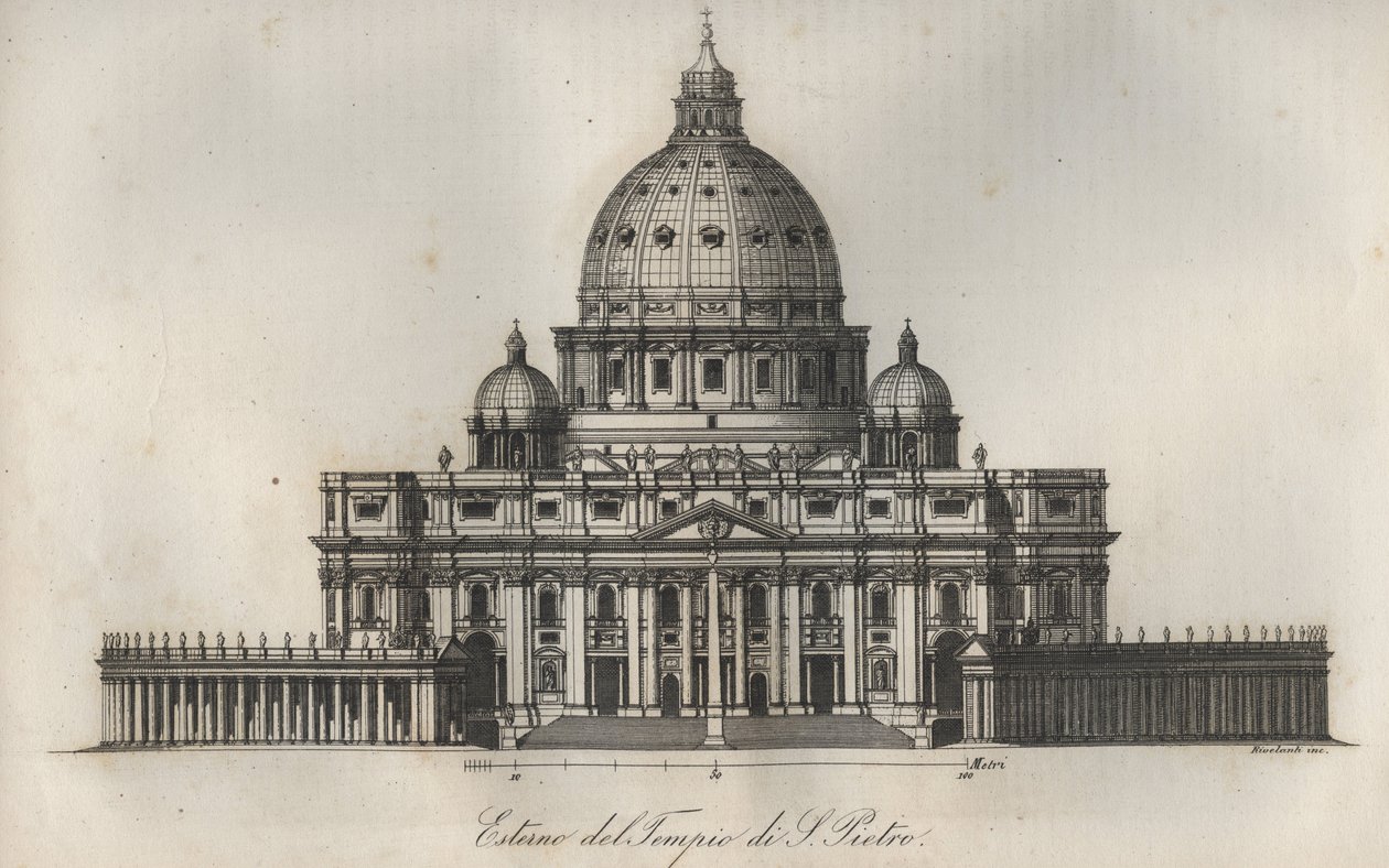 Peterskirken (St. Peters basilika) i Rom - indgravering fra "" skikke og traditioner for alle folk i universet. Det er historien om regeringen, lovene, militsen, om alle nationers religion fra de fjerneste tider til i dag" af Anonymous Anonymous