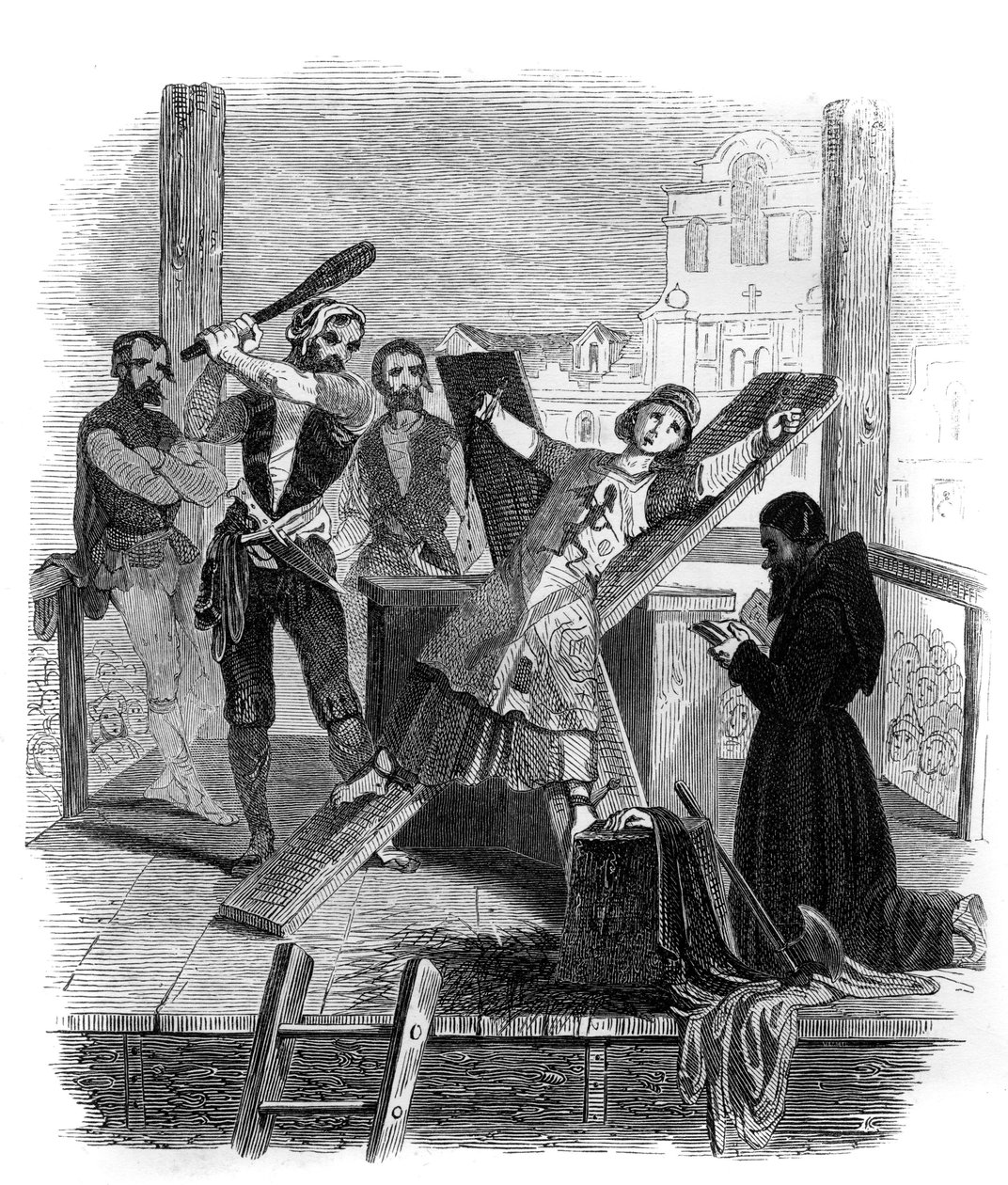 Tortur af hjulet - Breaking wheel - illustration i "" Mysteries of the Inquisition and other Secret Societies of Spain"" Af Victor de Feral, Suberwick, Manuel Galo de Cuendias. Udgivet af P. Boizard af Anonymous Anonymous