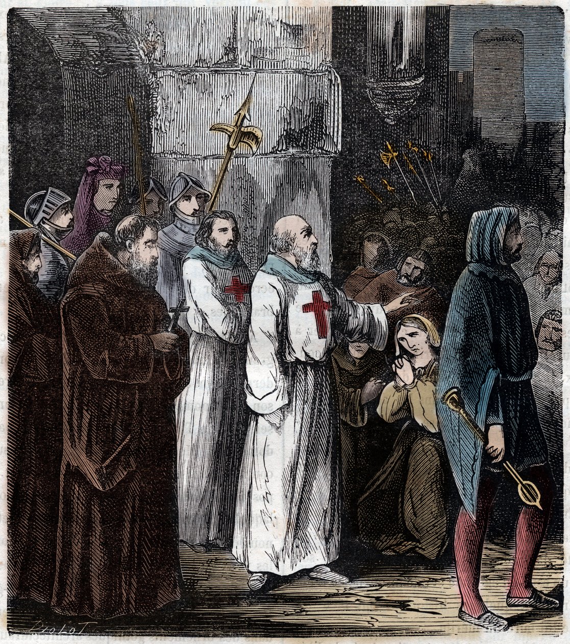 Tempelherrernes forsyning: Jacques de Molay (Molai) stormester af Tempelherreordenen og flere af hans ledsagere er anklaget for kætteri og udskejelser af kong Philip IV dit le bel et henrettes 4. marts af Anonymous Anonymous