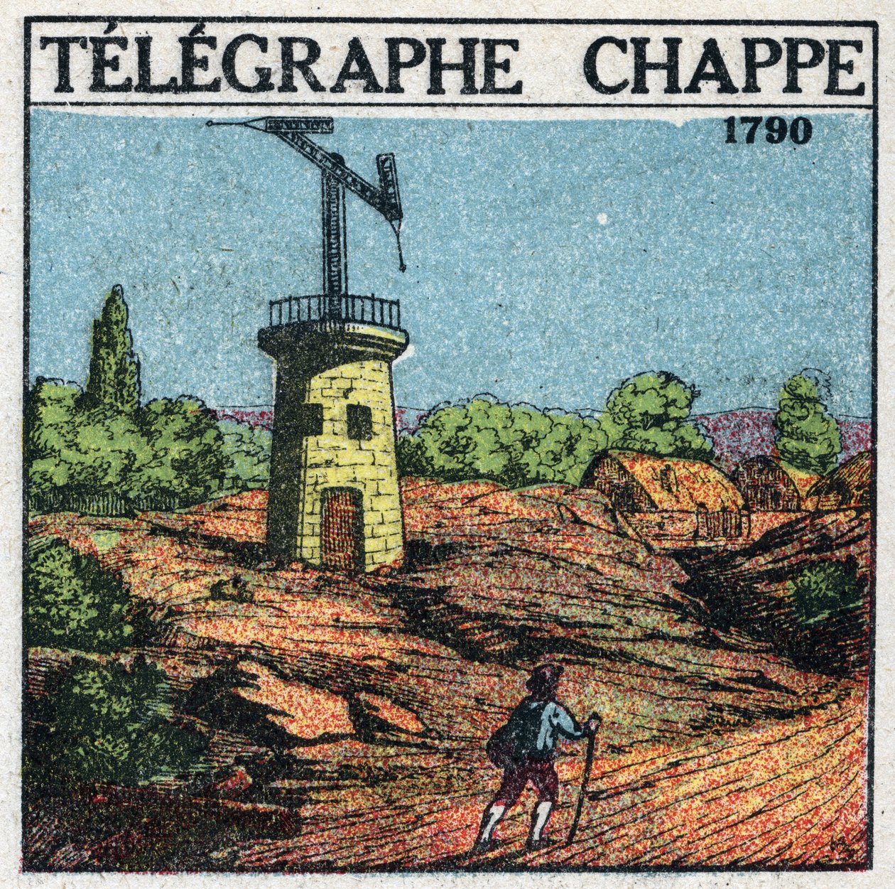 Telegraf: telegraf af Claude Chappe (1765-1805) i 1790. Anonym illustration fra 1925. Privat samling. af Anonymous Anonymous