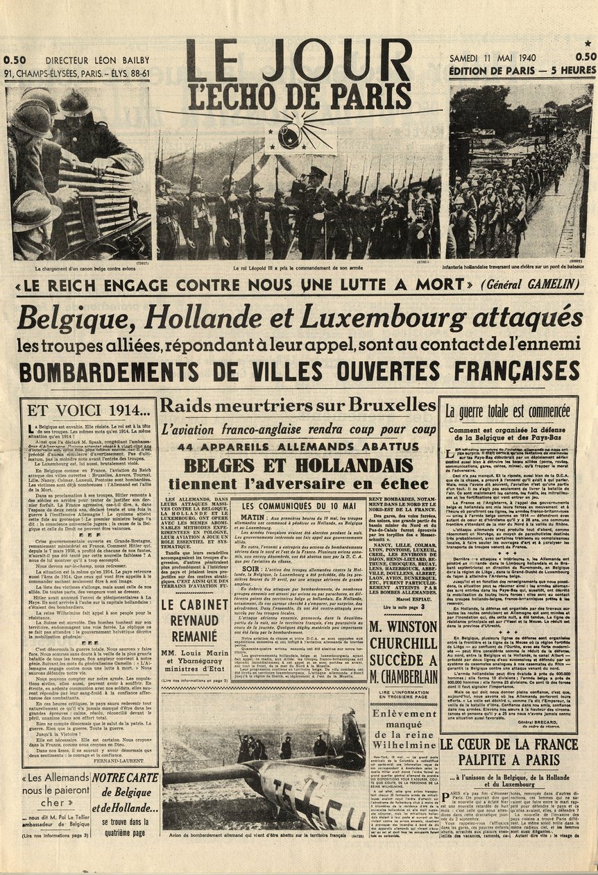 Slaget om Belgien eller belgisk kampagne - 18-dages kampagne - Tysk invasion af Belgien under Anden Verdenskrig - Journal "" Le Jour. L