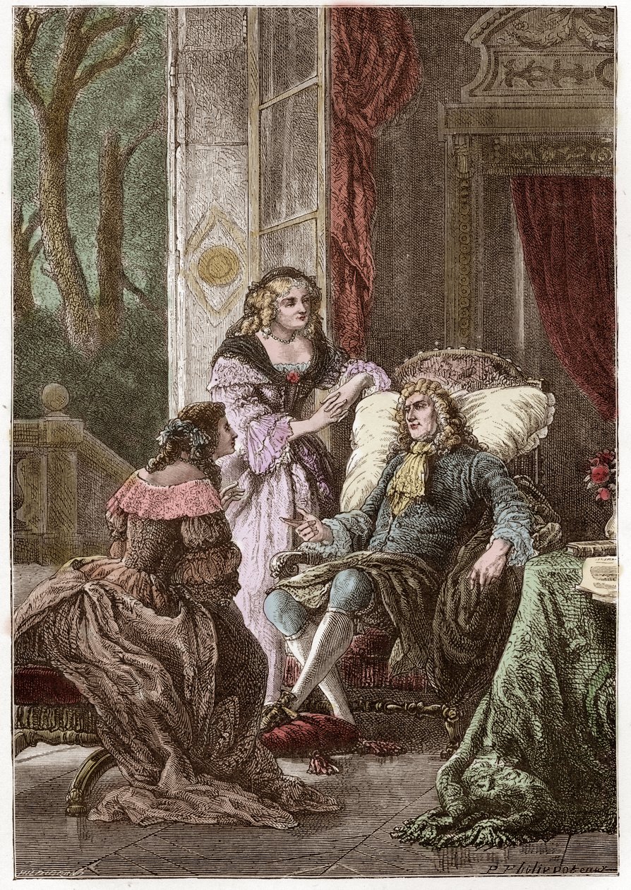 Hertugen Francois de La Rochefoucauld (1613-1680), markisen Madame de Sevigne (1626-1696) og grevinden de La Fayette (1634-1693), franske forfattere - Stik af Hildebrand efter P. Philippoteaux - (hertug Francois de La Rochefoucauld (1613-1680), Marc af Anonymous Anonymous
