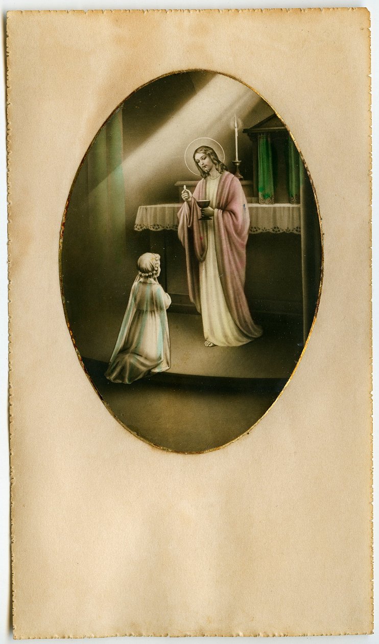 Eukaristien, nadveren, alterets sakramente: et barn foran Jesus (gravering) af Anonymous Anonymous