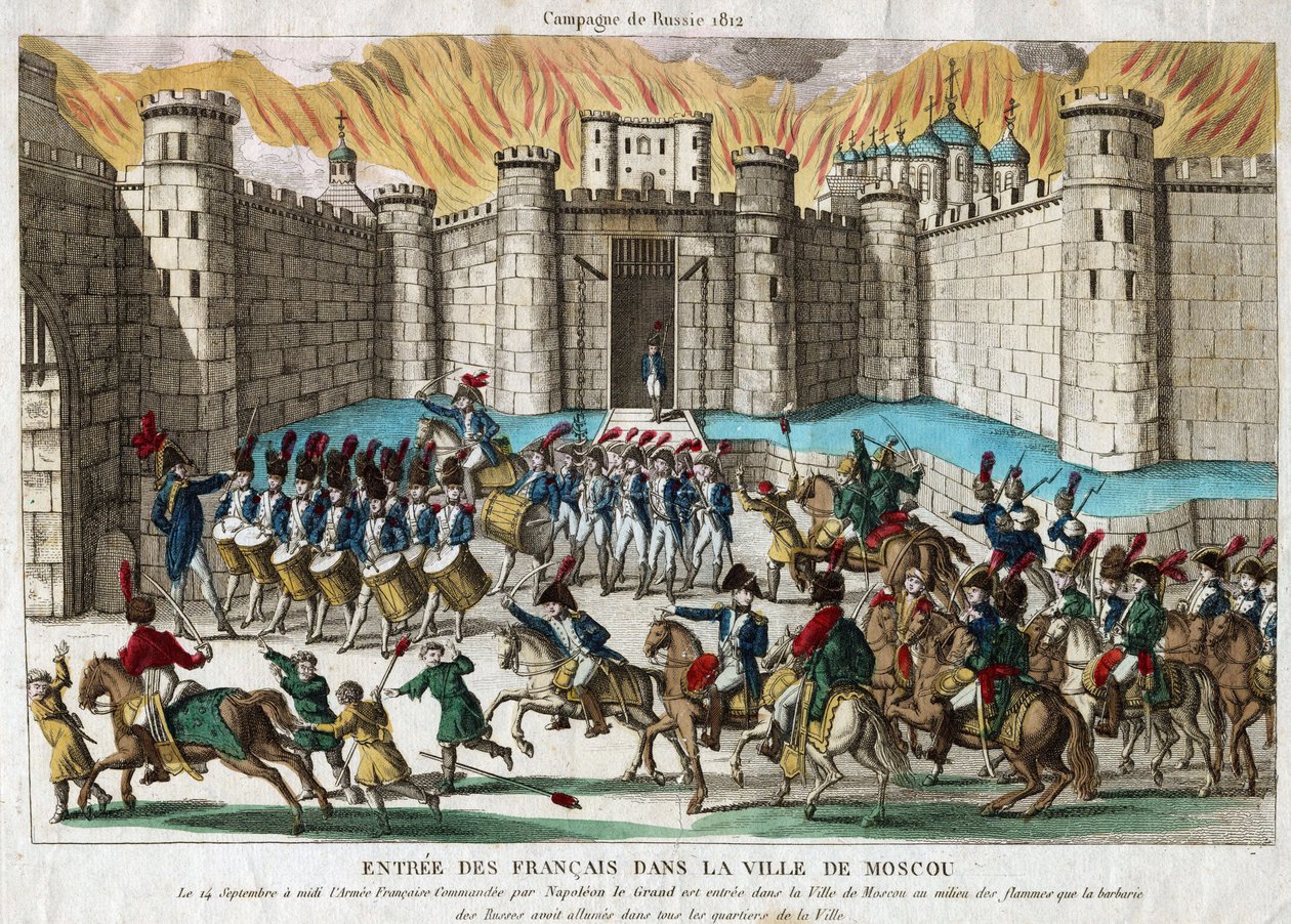 Den franske indtog i Moskva - Anonym - 1812 - Radering, akvarel - 26,9x37,8 - Privat samling af Anonymous Anonymous