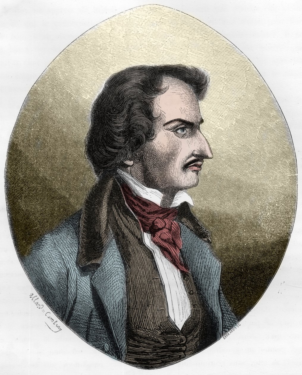 Den franske digter og snigmorder, Pierre Francois Lancenaire (Lacenaire) - Pierre Francois Lacenaire (1803-1836), fransk dandy, digter, mand af bogstaver - Indgravering af 1863 i "Le Livre Rouge - Histoire De L