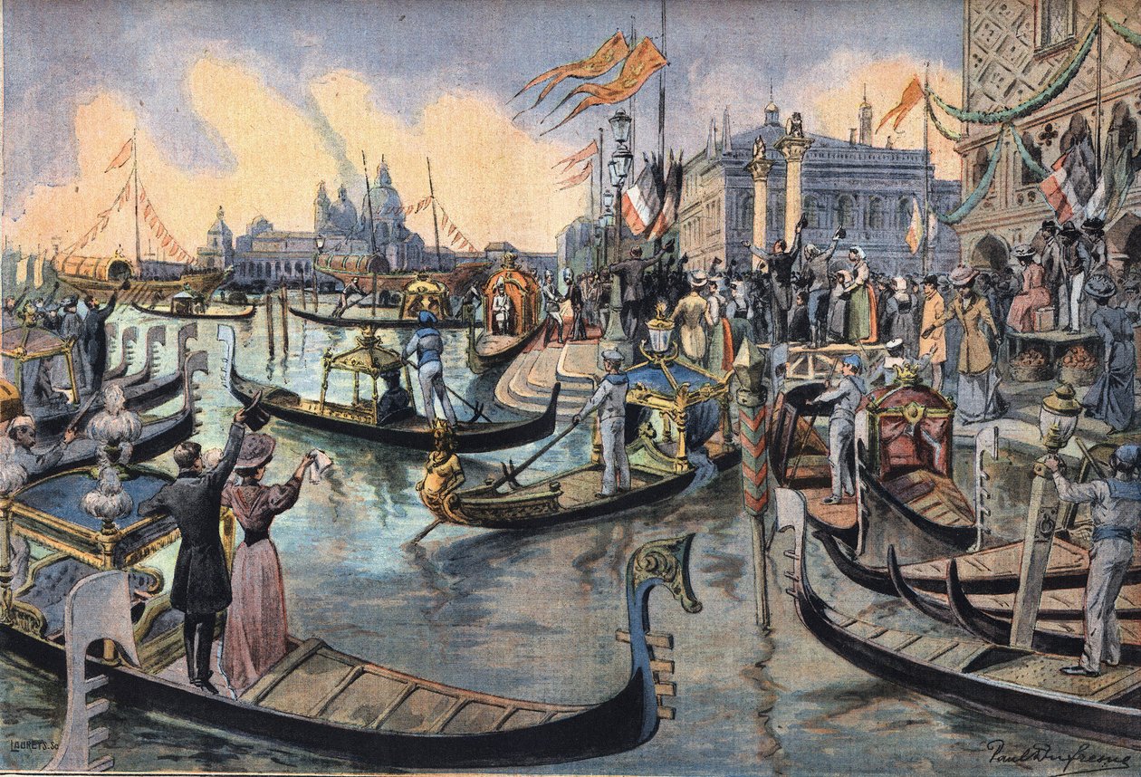 Den tyske kejser Vilhelm II af Preussen (1859-1941) i Venedig. Gravering fra avisen "" Le Peute Parisien"", den 12/04/1908. Privat samling. af Anonymous Anonymous