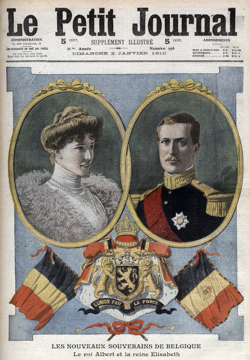 The New Sovereign of Belgium - Kong Albert I og Dronning Elisabeth af Baviere - I "" The Petity Journal"" af januar 1910 - Albert I, konge af Belgien (1875-1934) med sin kone Elisabeth af Bayern (1876-1965) af Anonymous Anonymous