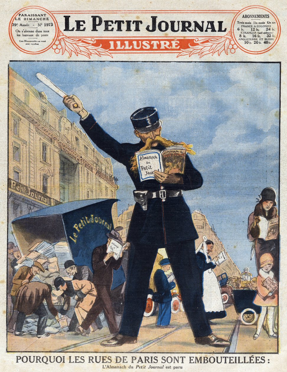 Den parisiske befolkning benyttede sig af en varebil, og en politibetjent læste Almanach i stedet for at cirkulere fra "Le petit journal illustré" af Anonymous Anonymous