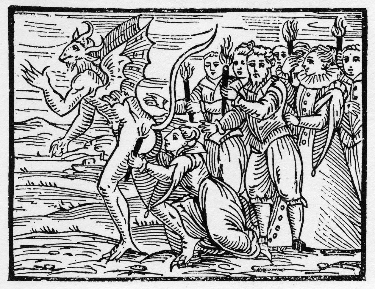 Det rituelle sabbatskys på djævelens balder - "Compendium Maleficarum", omhandler heksene, deres ulykker og deres sortileges af Francesco Maria Guazzo eller Guaccio eller Guaccius (15?? -16??) 1608 privatsamling af Anonymous Anonymous