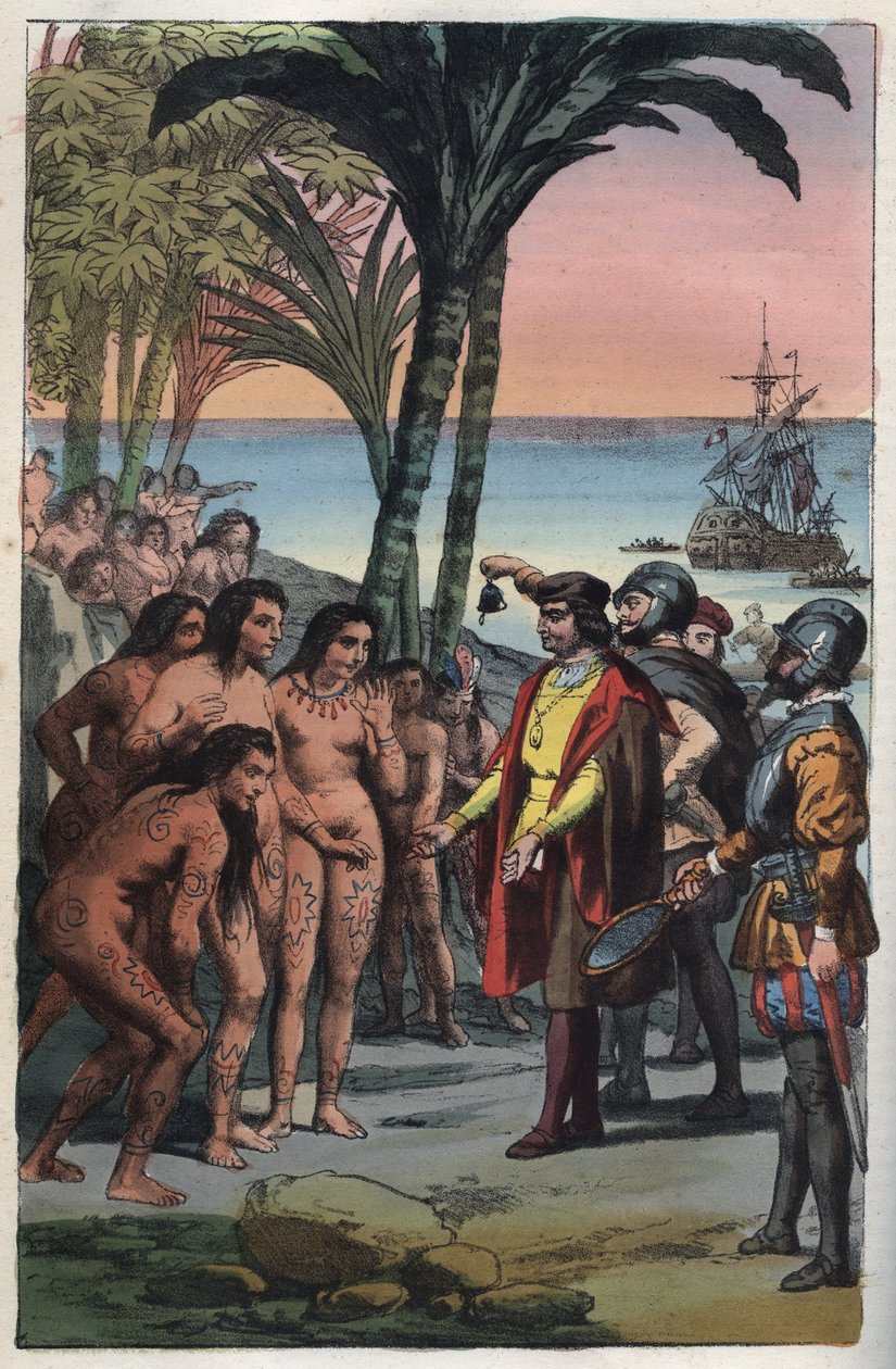 Ankomsten af opdagelsesrejsende Christopher Columbus (1451-1506) til Amerika af Anonymous Anonymous