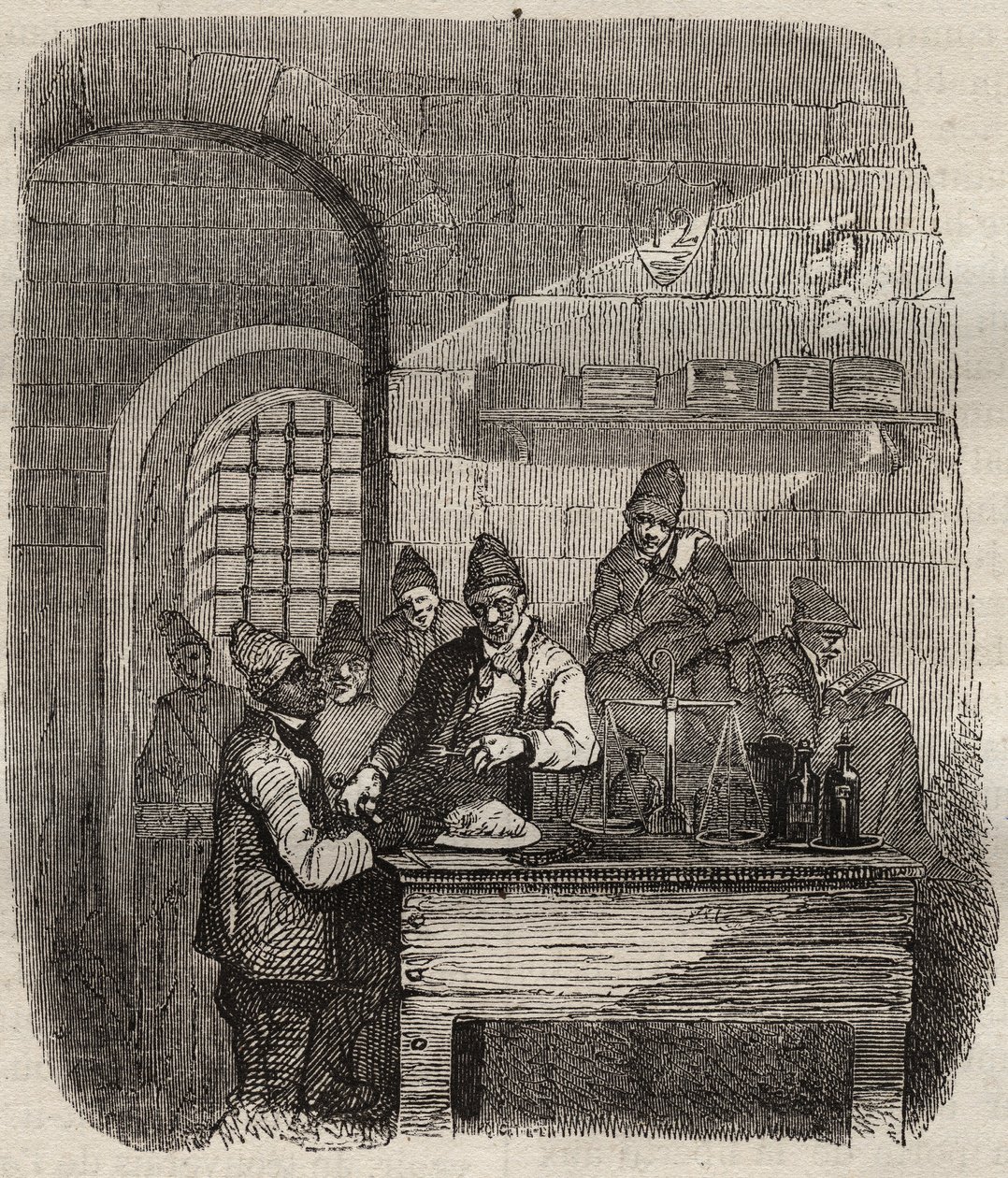 Kantinen i Brest-fængslet i det 19. århundrede. Indgravering i "Fangernes historie fra deres skabelse til i dag"" (1877) af Pierre Zaccone (1817-1895) (Colonia Penale - Straffekoloni). Privat samling. af Anonymous Anonymous