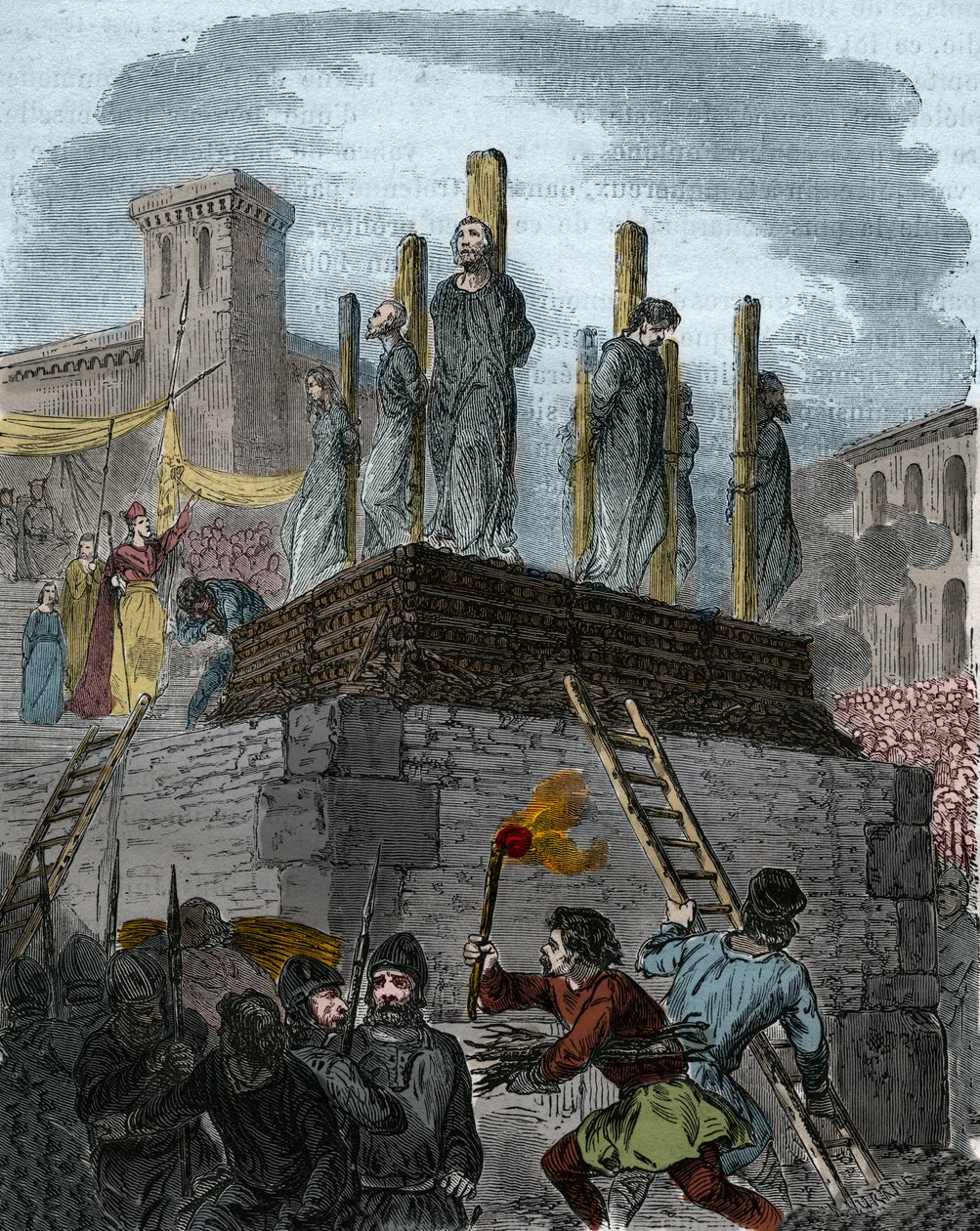 Sagen om kættere i Orleans: kanoner blev dømt til slagteren for kætteri i Orleans i 1022. (første bucher i historien om kampen mod kætteriet i Vesten under Robert II den frommes styre (996-1031). af det 19. århundrede af Anonymous Anonymous