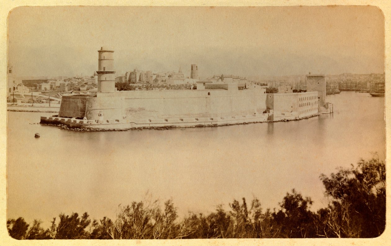 Byen Marseille og dens omgivelser omkring 1885 -1890: Fort Saint Jean, udsigt taget fra Pharo, privat samling af Anonymous Anonymous