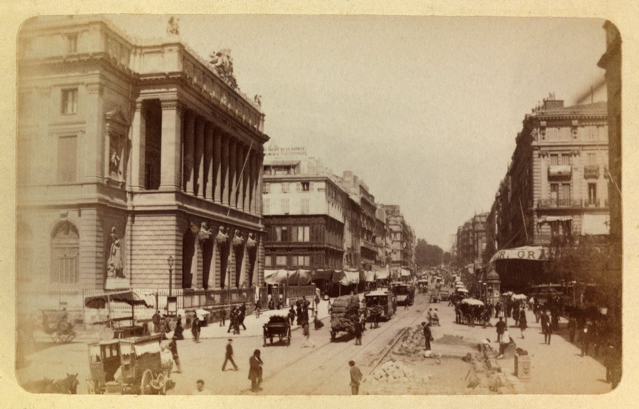 Byen Marseille og dens omgivelser omkring 1885 -1890: Perspektiv af Rue Canebiere og Rue de Noailles, privat samling af Anonymous Anonymous