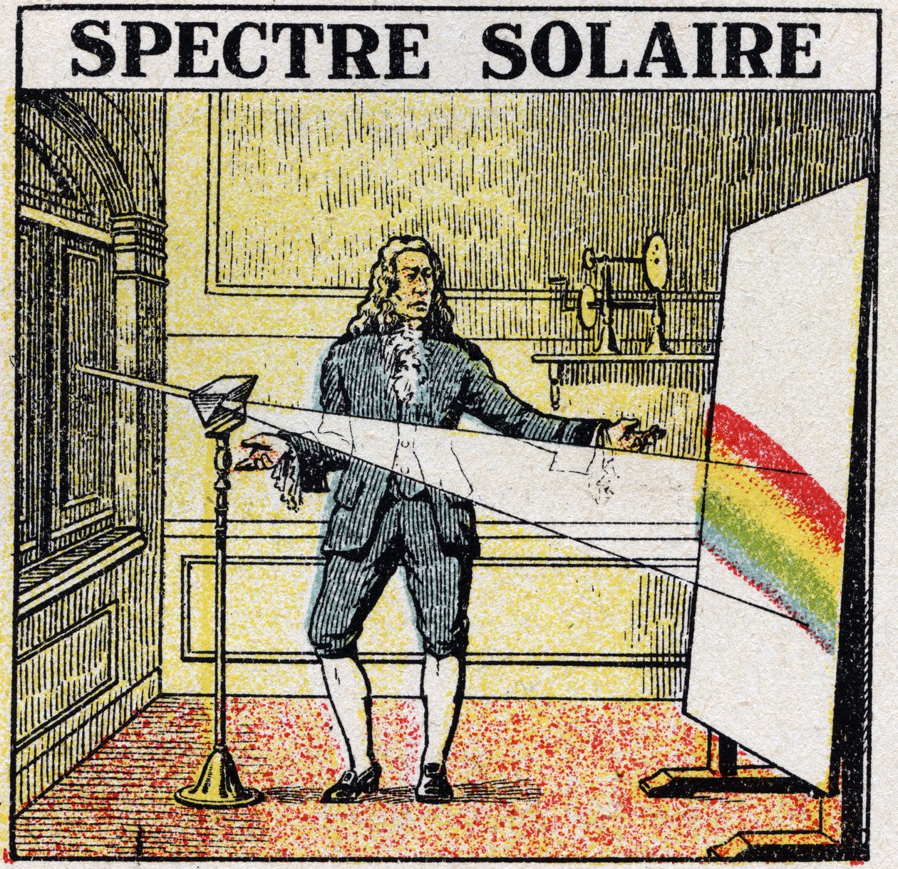 Farverne: solspektrum studeret af Isaac Newton (1642-1727). Anonym illustration fra 1925. Privat samling. af Anonymous Anonymous