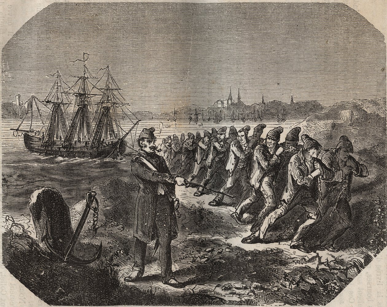 Cordellen (arbejde med stor træthed) ved bagne de Rochefort i det 19. århundrede. Indgravering i "Historien om fængslerne fra deres skabelse til i dag"" (1877) af Pierre Zaccone (1817-1895) (Colonia Penale - Straffekoloni) af Anonymous Anonymous