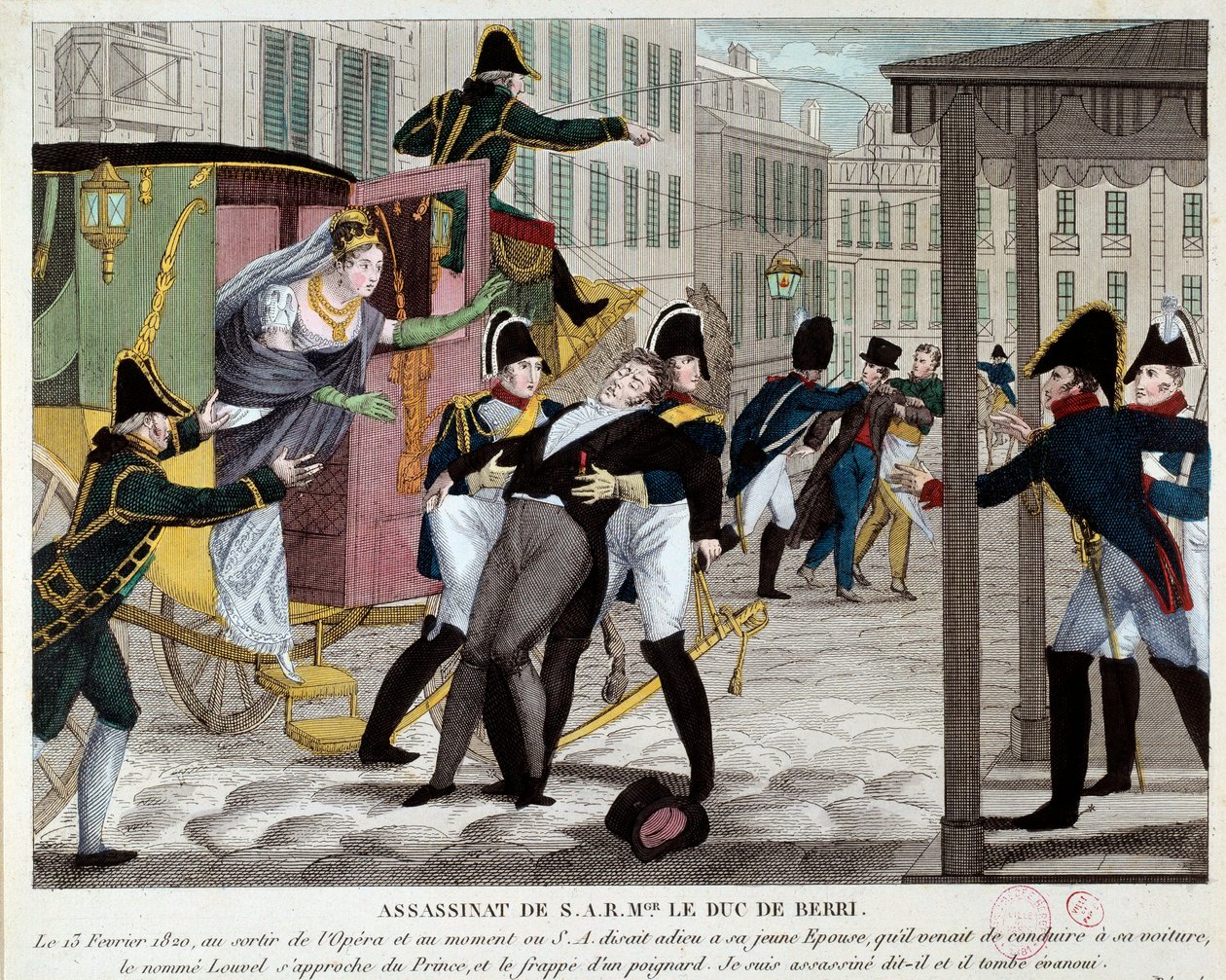 Død Charles Ferdinand de Bourbon, hertug af Berry (1778-1820) 13/02/1820 ved udgangen af Royal Academy of Music Kong Louis XVIII