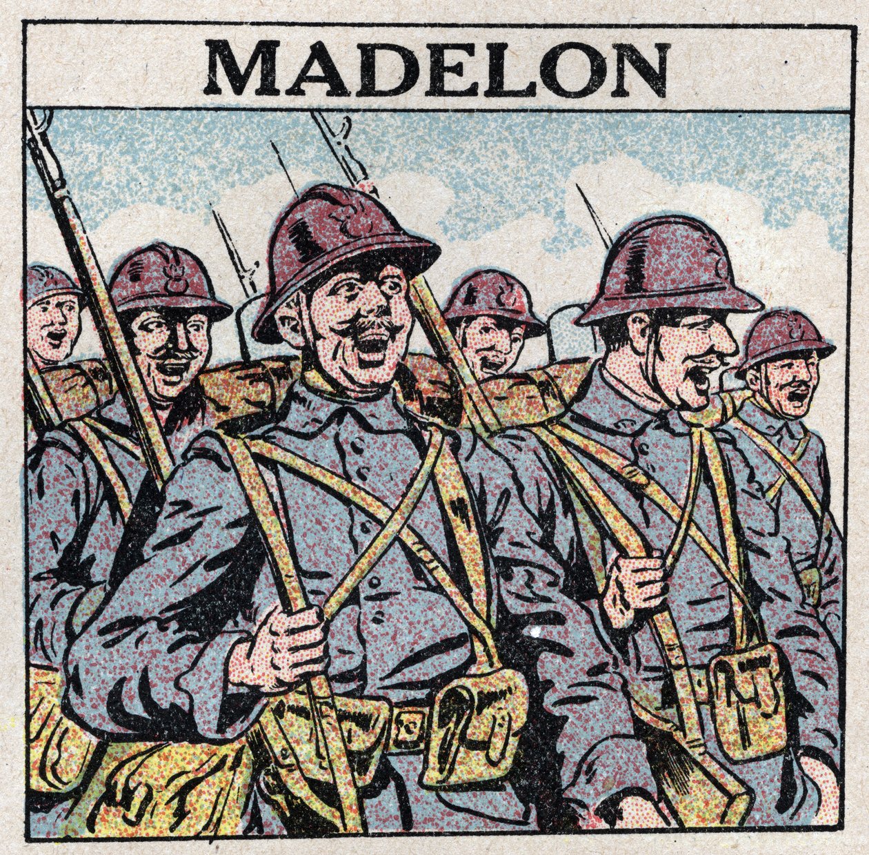 Musikkens virkning: Den franske sang "La Madelon" giver mod til militæret. Anonym illustration fra 1925. Privat samling. af Anonymous Anonymous