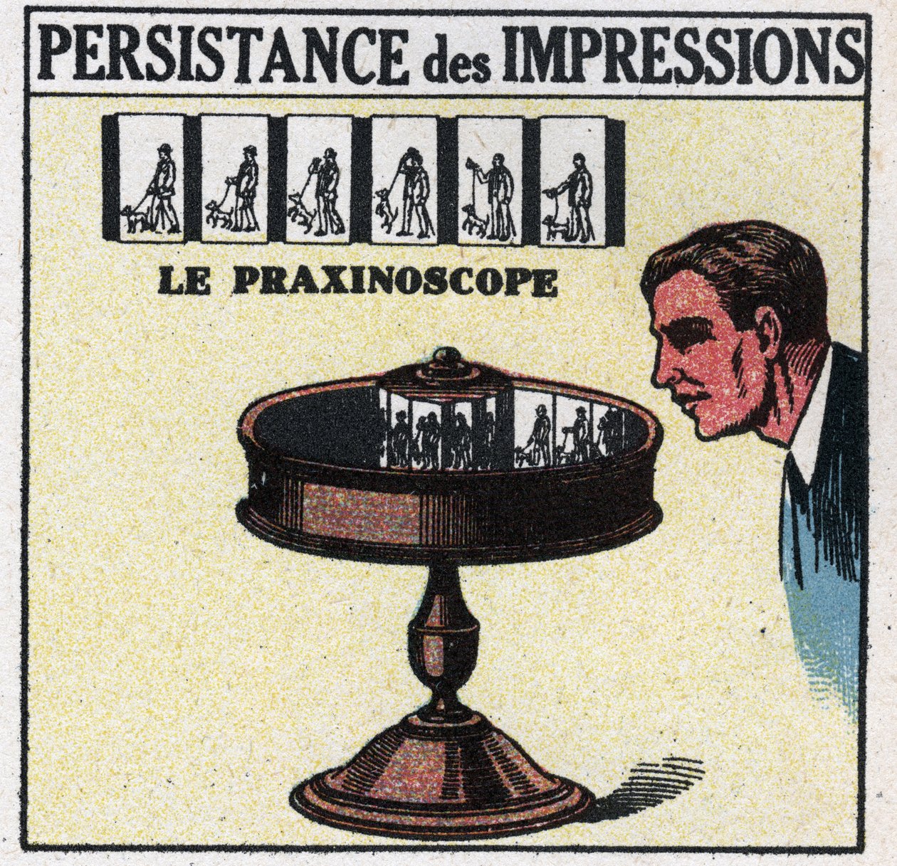 Øjet: persistens af indtryk. Praxinoskopet. Anonym illustration fra 1925. Privat samling. af Anonymous Anonymous