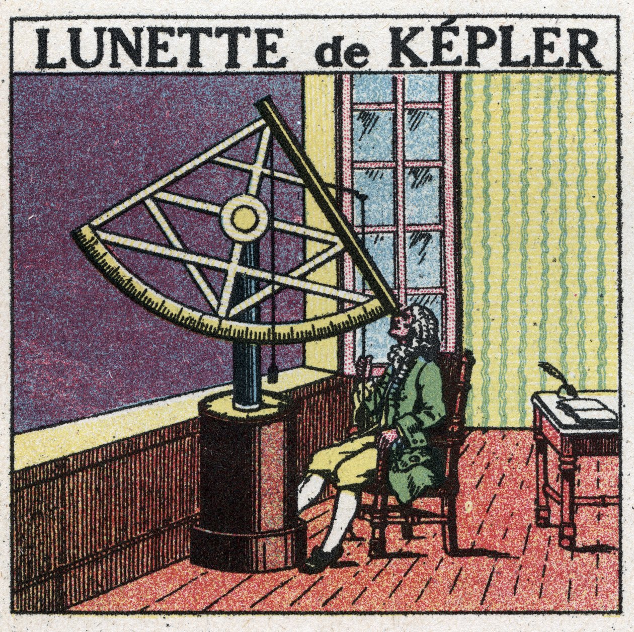 De første optiske instrumenter: astronomisk bezel af Johannes Kepler (Keppler) (1571-1630) opfundet omkring 1615. Anonym illustration fra 1925. Privat samling. af Anonymous Anonymous