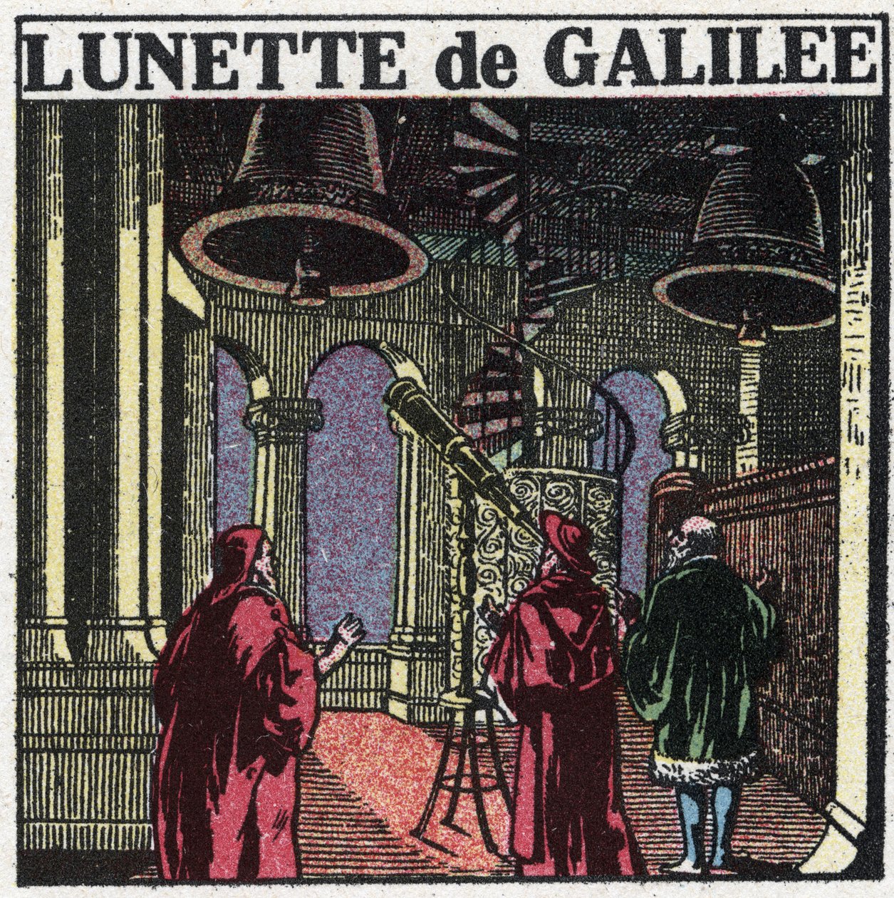 De første optiske instrumenter: astronomisk ramme af Galileo Galilei kaldet Galilæa (1564-1642) opfundet i 1610. Anonym illustration fra 1925. Privat samling. af Anonymous Anonymous