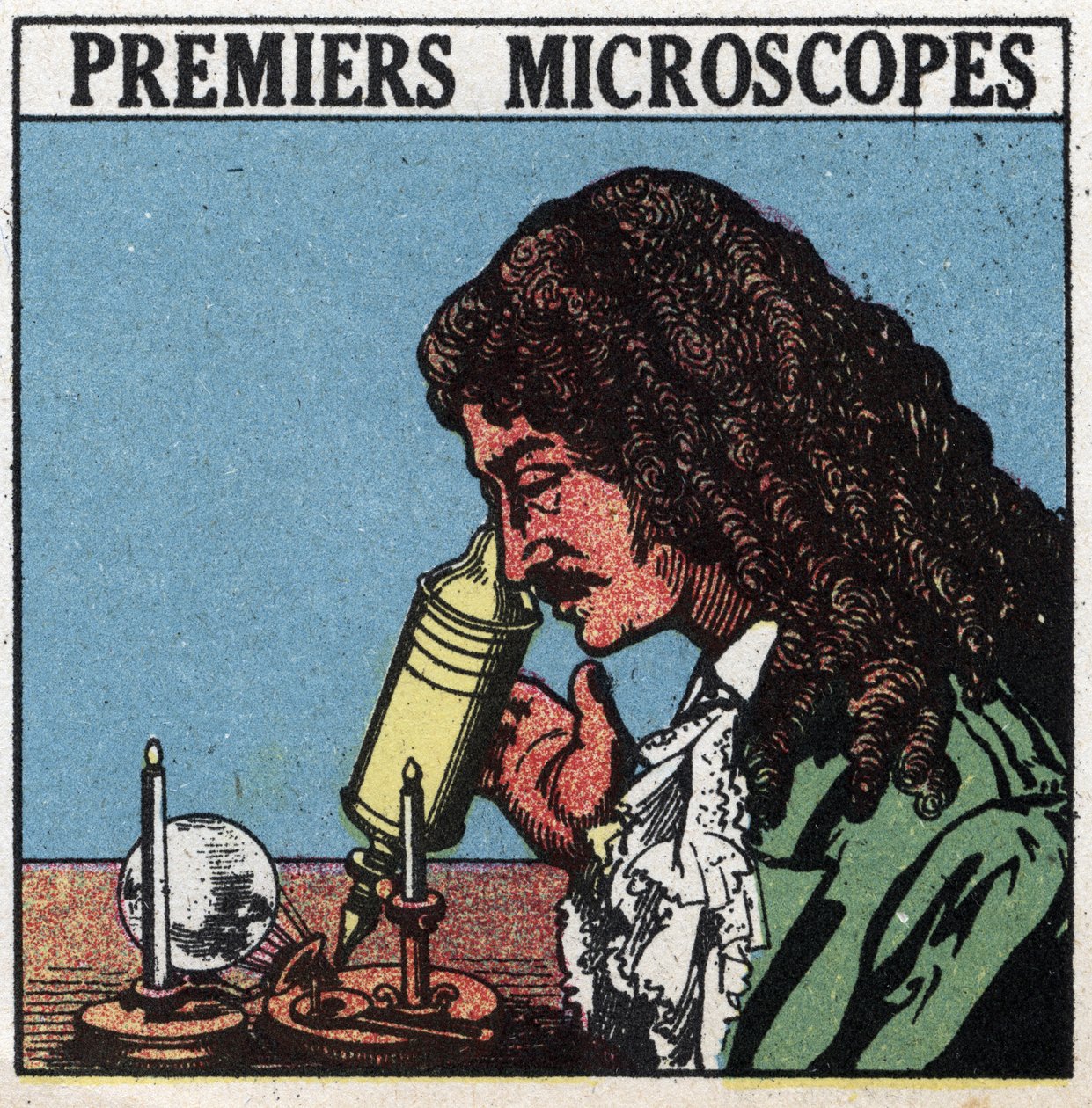 De første optiske instrumenter: mikroskop brugt på Christiaan Huygens (Huyghens) tid (1629-1695). Anonym illustration fra 1925. Privat samling. af Anonymous Anonymous