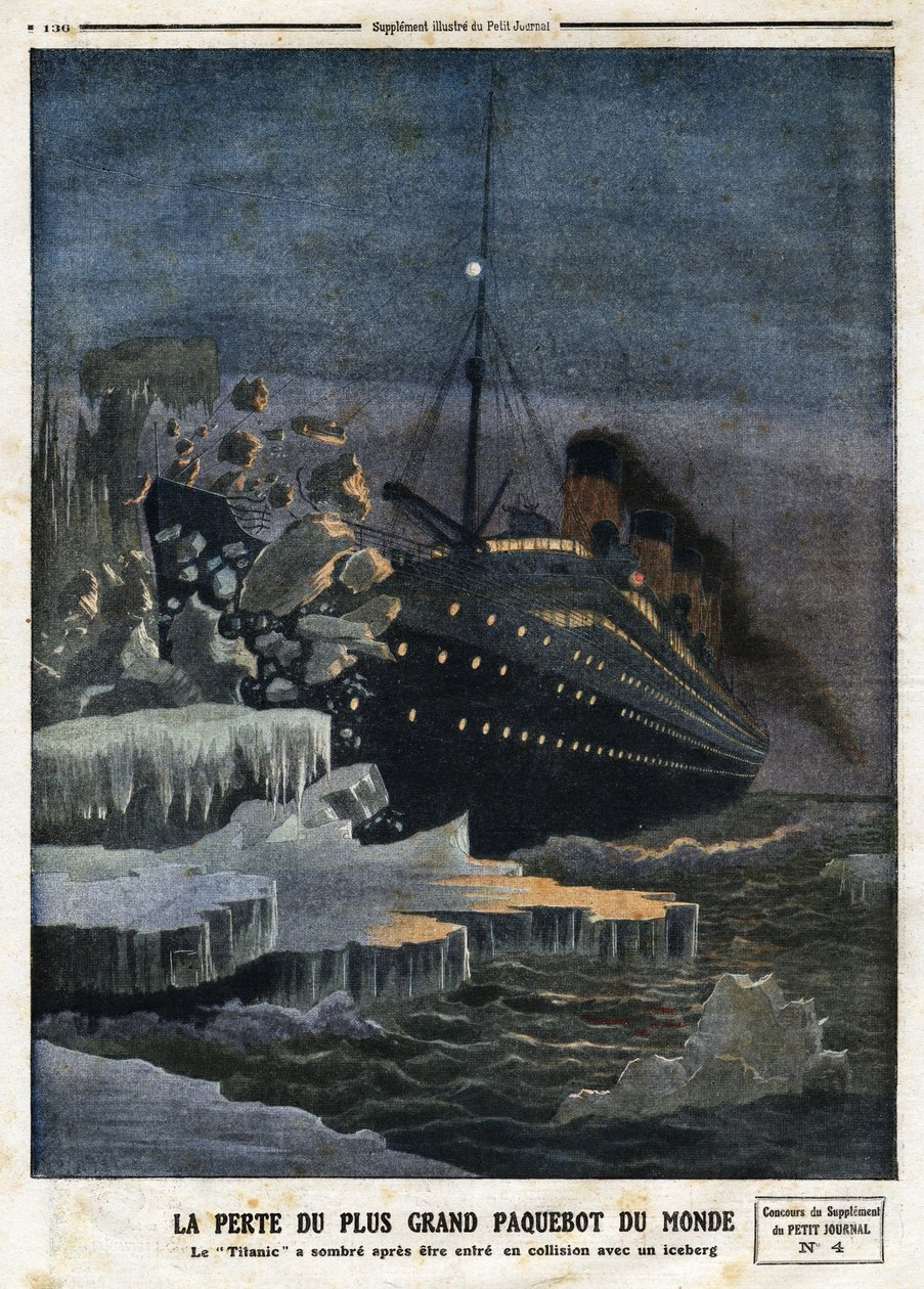 "" Tabet af verdens største liner: "Titanic"" er blevet mørkt efter at være blevet kollideret med et isbjerg", indgraveret i "" Le Petit Journal"", den 28/04/1912 af Anonymous Anonymous
