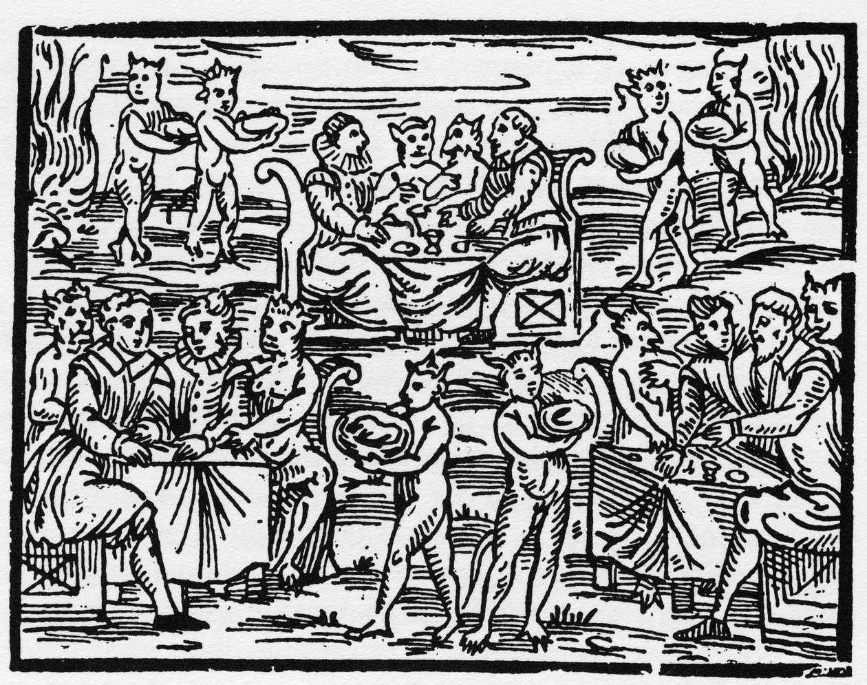 Heksenes måltid på sabbatten - "Compendium Maleficarum", omhandler heksene, deres ondskab og deres sortileges af Francesco Maria Guazzo eller Guaccio eller Guaccius (15?? -16??) 1608 Private Collection af Anonymous Anonymous