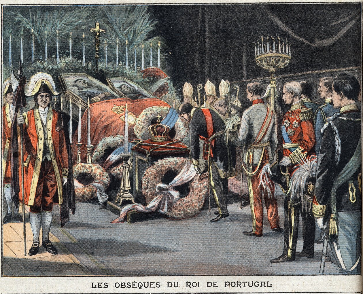 Obseques af kongen af Portugal Charles I (1863-1908) døde myrdet den 1. februar 1908. Indgravering fra avisen "" Le Peute Parisien"", den 23/02/1908. Privat samling. af Anonymous Anonymous