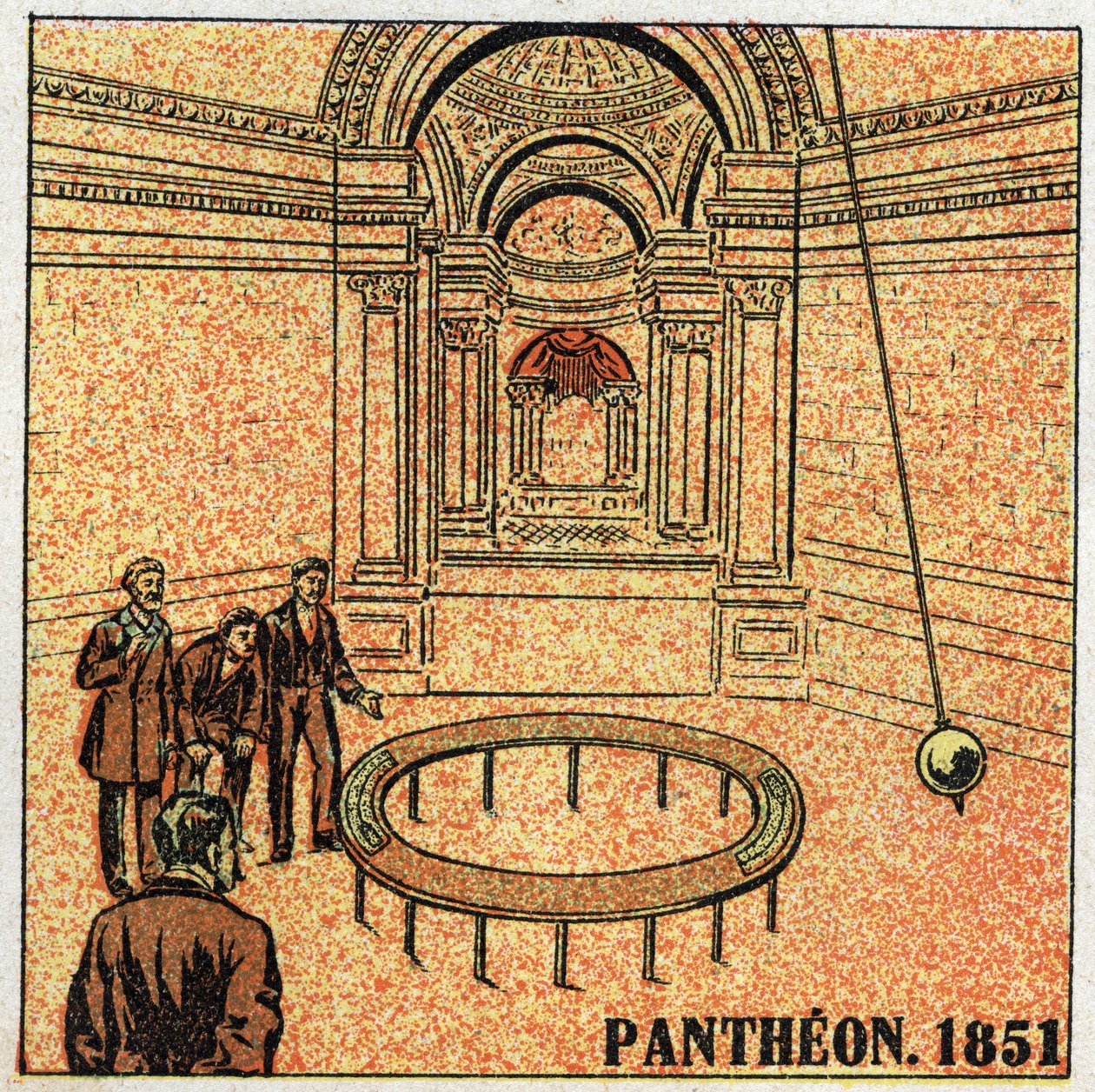 Pendulet: oplevelse af Leon Foucault (1819-1868) ved Pantheon i 1851 og demonstration af Jordens rotation. Anonym illustration fra 1925. Privat samling. af Anonymous Anonymous