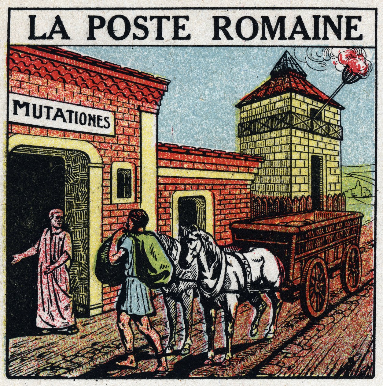 Posten: den romerske post. En "mutationes", et sted, hvor heste brugt til postkontoret kunne lejes kaldet "" curriculum publicus". Anonym illustration fra 1925. Privat samling. af Anonymous Anonymous