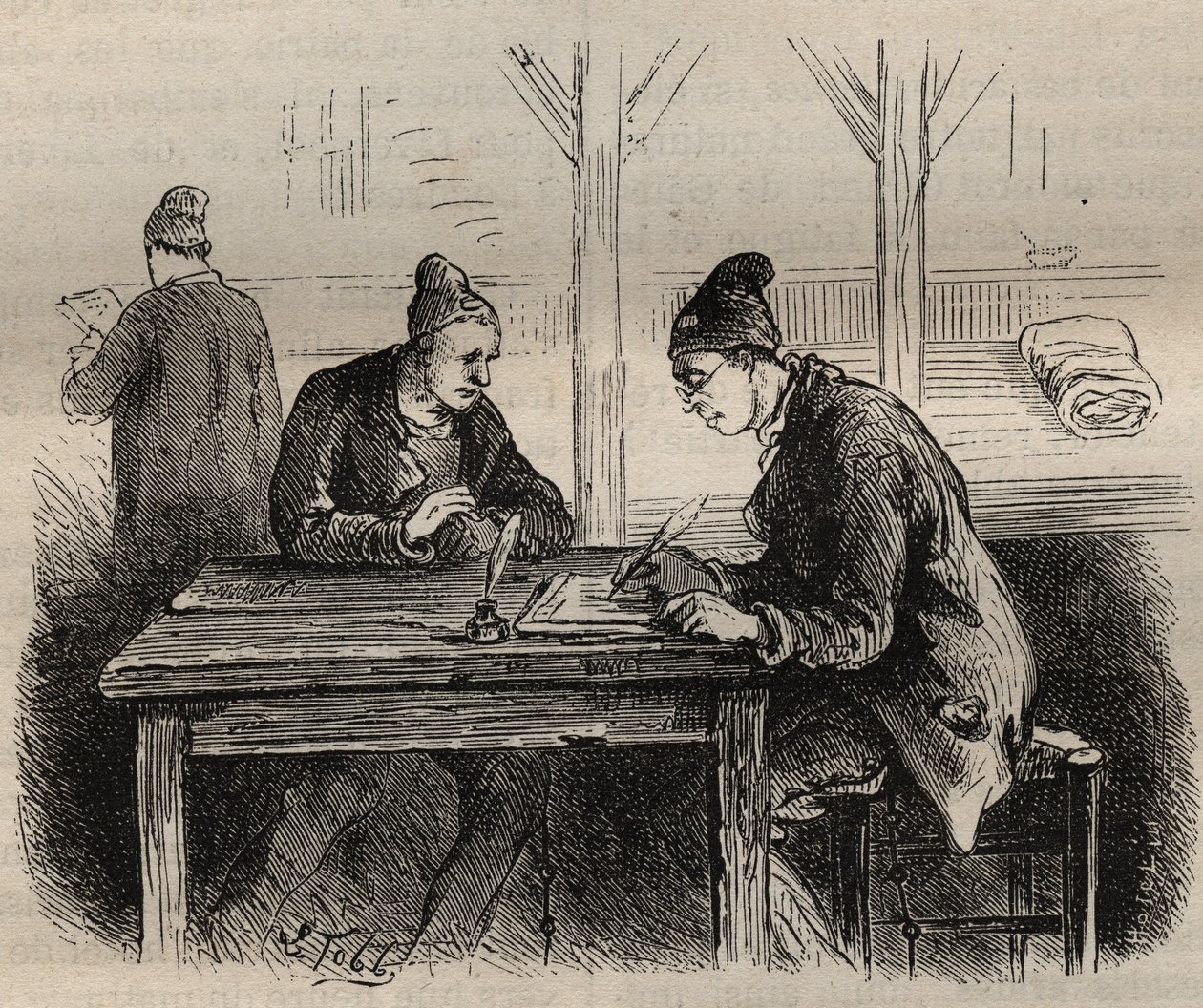 Den offentlige skribent på Toulon Bagne i det 19. århundrede. Indgravering i "Fangernes historie fra deres skabelse til i dag"" (1877) af Pierre Zaccone (1817-1895) (Colonia Penale - Straffekoloni). Privat samling. af Anonymous Anonymous