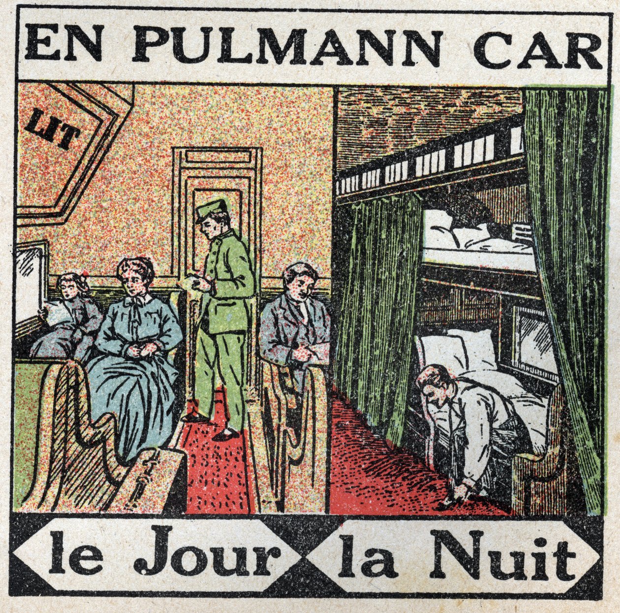 Jernbanerne: inde i Pullman-vognen. Anonym illustration fra 1925. Privat samling. af Anonymous Anonymous