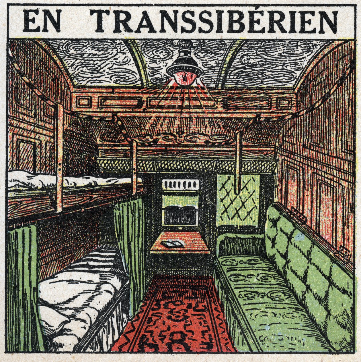 Jernbanerne: inde i en transsibirisk vogn. Anonym illustration fra 1925. Privat samling. af Anonymous Anonymous