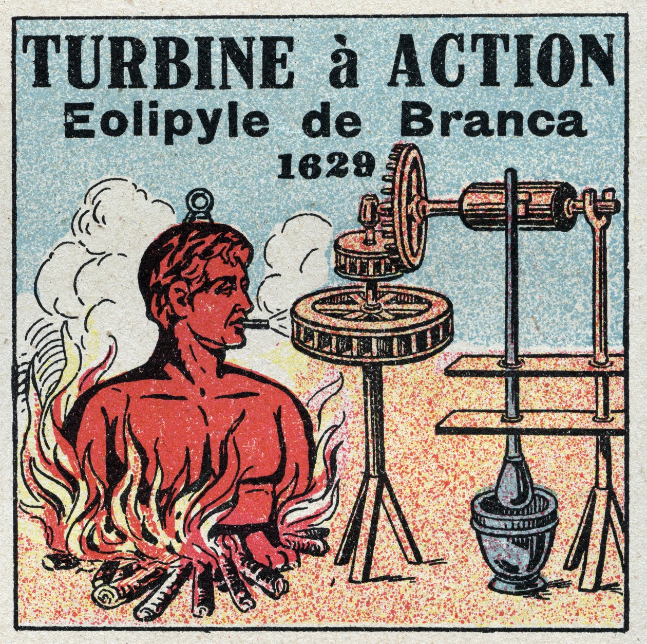 Dampmaskinen: turbine har handling. Eolipyle opfundet af Giovanni Branca (1571-1645) i 1629. Anonym illustration fra 1925. Privat samling. af Anonymous Anonymous
