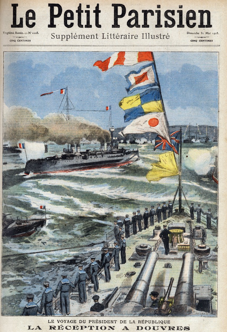 Rejsen for den franske republiks præsident Armand Fallieres (1841-1931): receptionen i Dover, England. En af avisen "" Le petit parisien"" den 31/05/1908. Privat samling. af Anonymous Anonymous