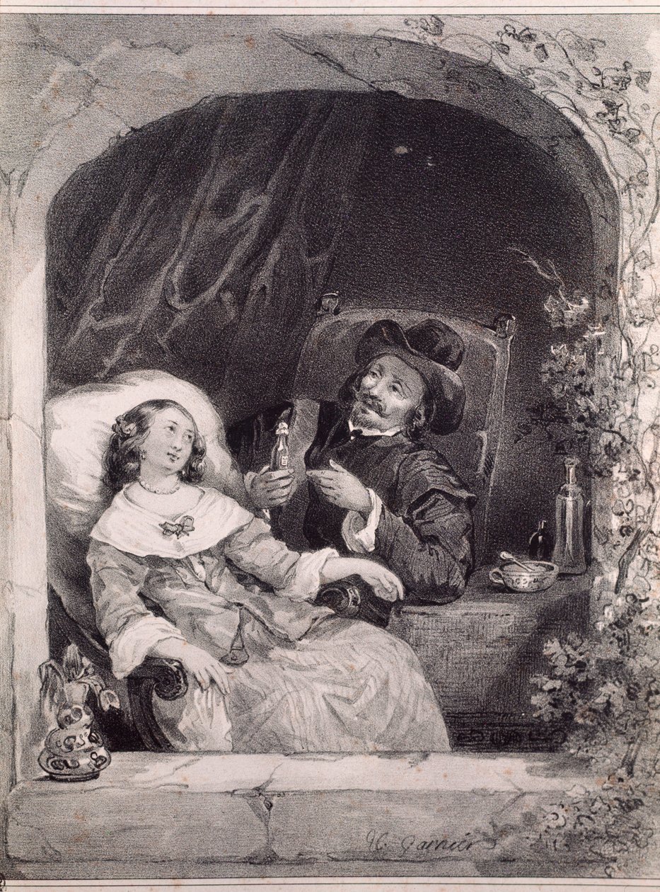 Lægens besøg hos en ung dame (litografi af Anonymous Anonymous