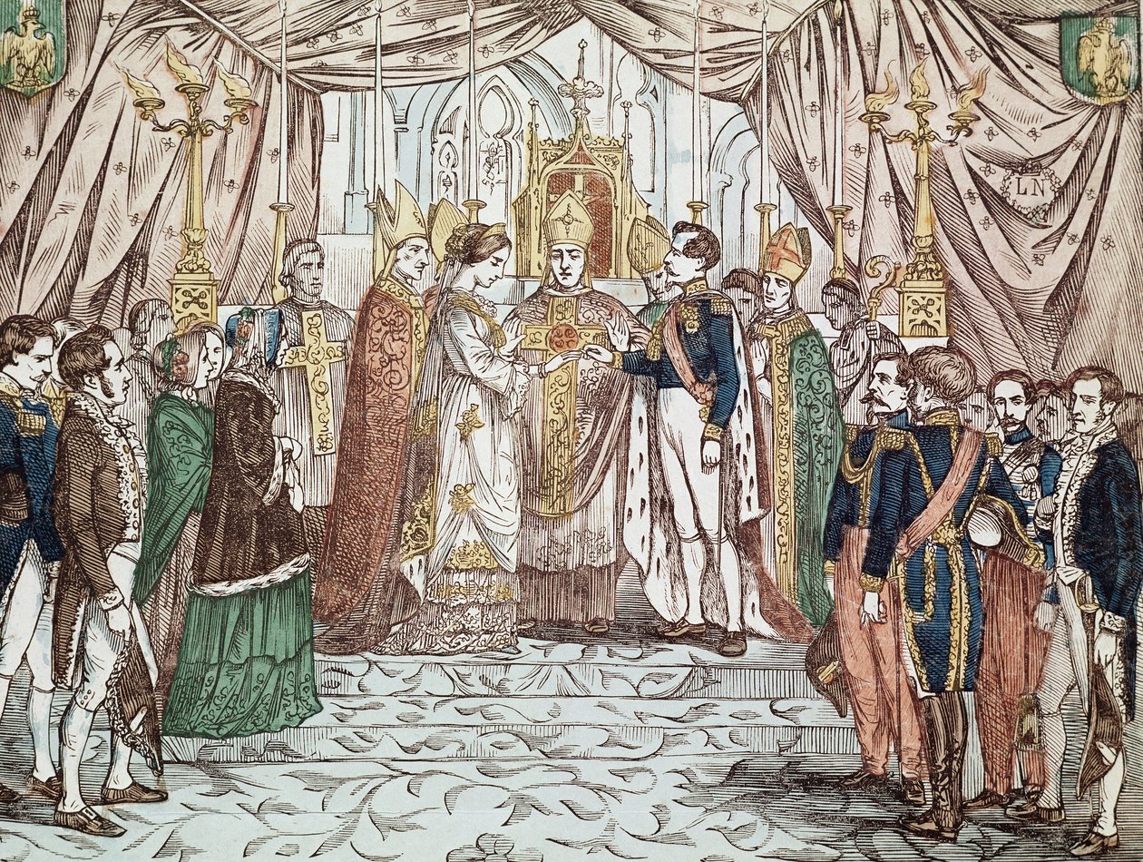 Bryllup af Napoleon III og Eugenia Maria de Montijo de Guzman, den 30/01/1853 i Vor Frue Katedral (gravering) af Anonymous Anonymous