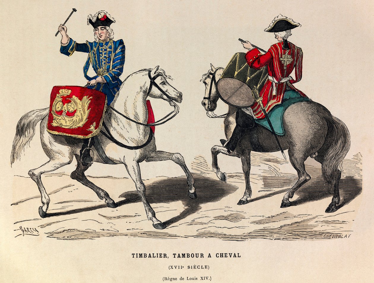 Timbalier og tromme under kong Louis XIV i det 17. århundrede - privat samling af Anonymous Anonymous